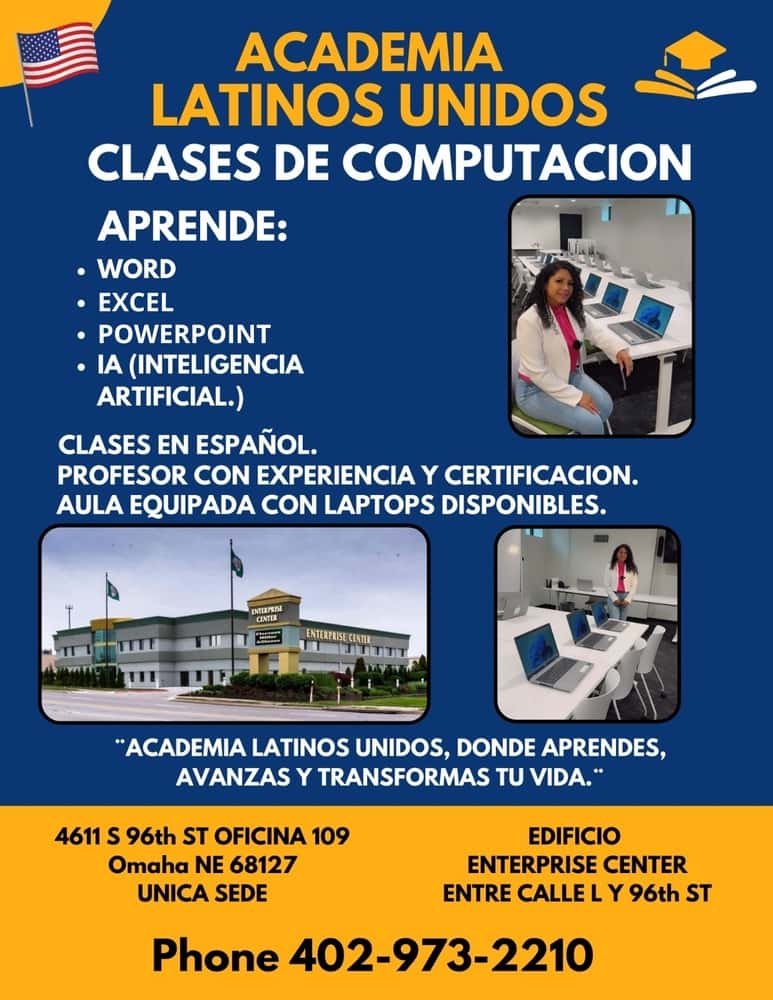 Flyer del curso de computación – Academia Latinos Unidos Omaha NE